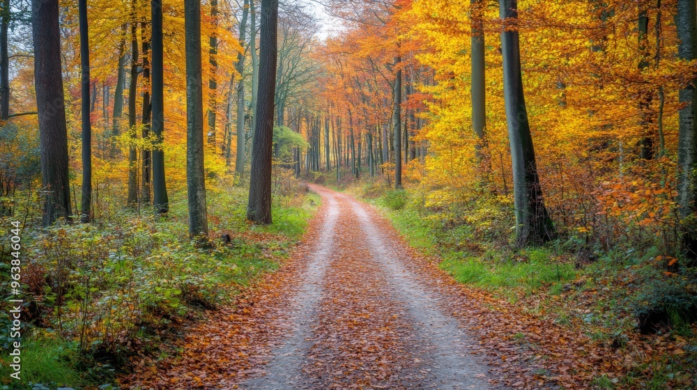 A Dirt Path Through an Autumnal Forest A Dirt Path Through an Autumnal Forest