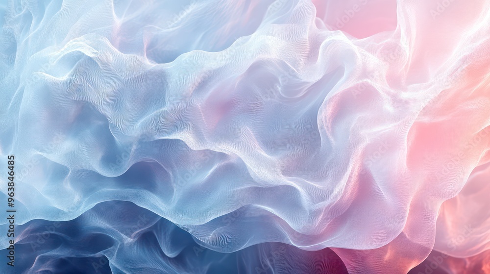 Obraz premium A blue, pink and white background with a white fabric that has a wave pattern