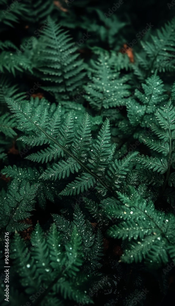 Close-up of Dewy Green Fern Fronds