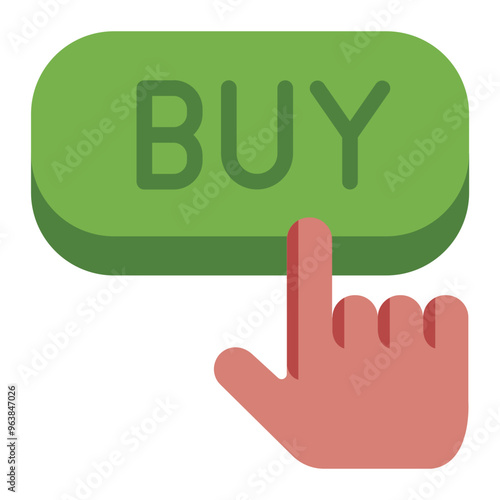 Hand pressing buy button in stock market transaction.