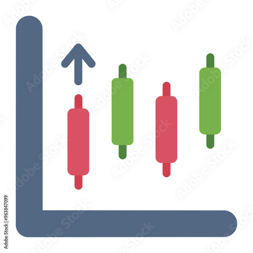 Candlestick chart icon showing stock market trading patterns and analysis.