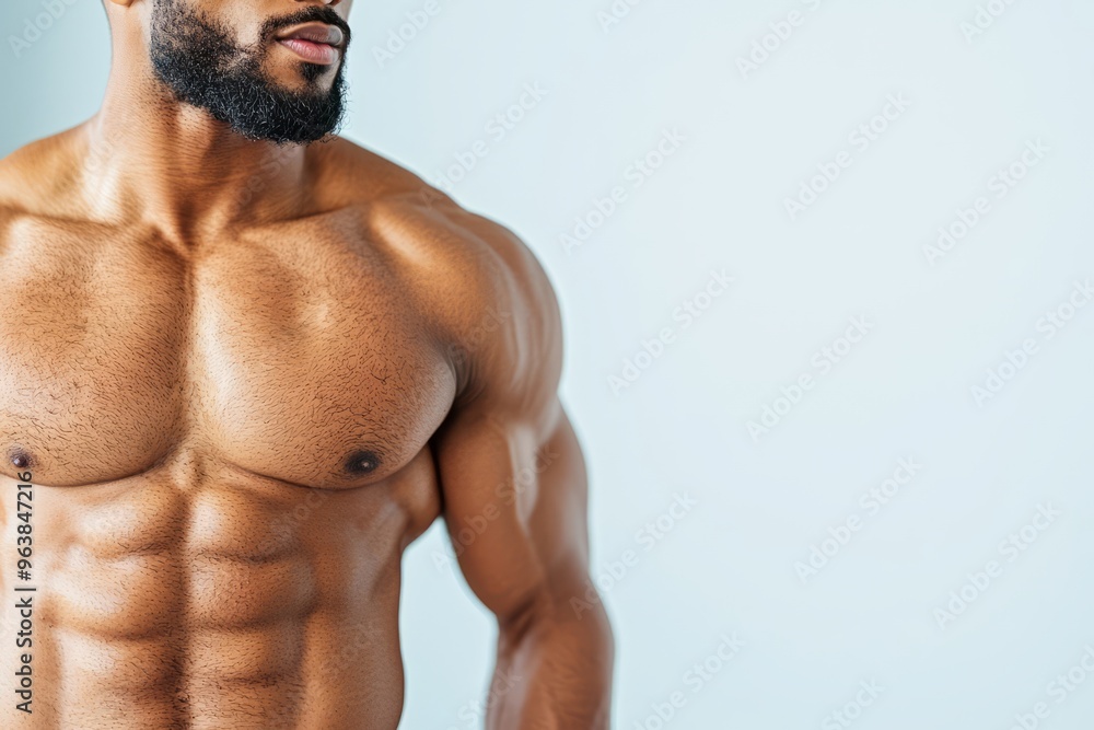 A close-up of a muscular man showcasing his defined chest and strong physique against a light background. A close-up of a muscular man showcasing his defined chest and strong physique against a light background.