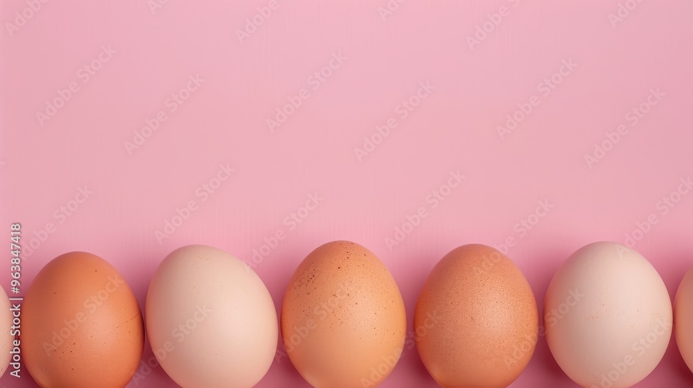 Row of Brown Eggs on Pink Background Row of Brown Eggs on Pink Background