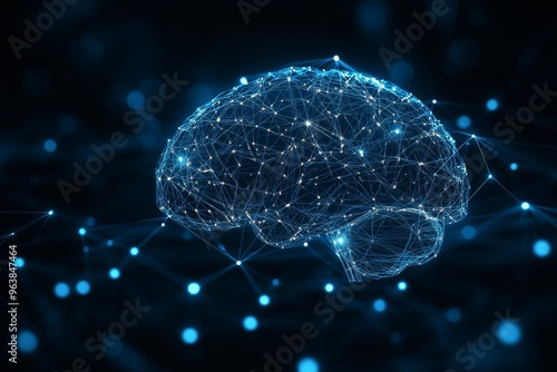 Microglial cells peripheral nerves and ventral tegmental area detailed digital brain network with blue light lines visualizing complex data processing photo