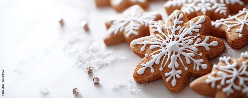 Gingerbread cookie with snowflakes, bright and festive, isolated on a white background, cute 3D Blender minimal style, Gingerbread cookie with snowflakes, bright and festive, isolated on a white background, cute 3D Blender minimal style,