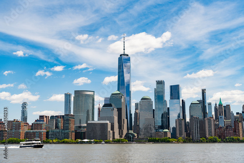 New York City urban architecture. New York City metropolis. New York City in USA. Streets of New York City. Lower Manhattan skyline. New York from New Jersey. Downtown Manhattan.