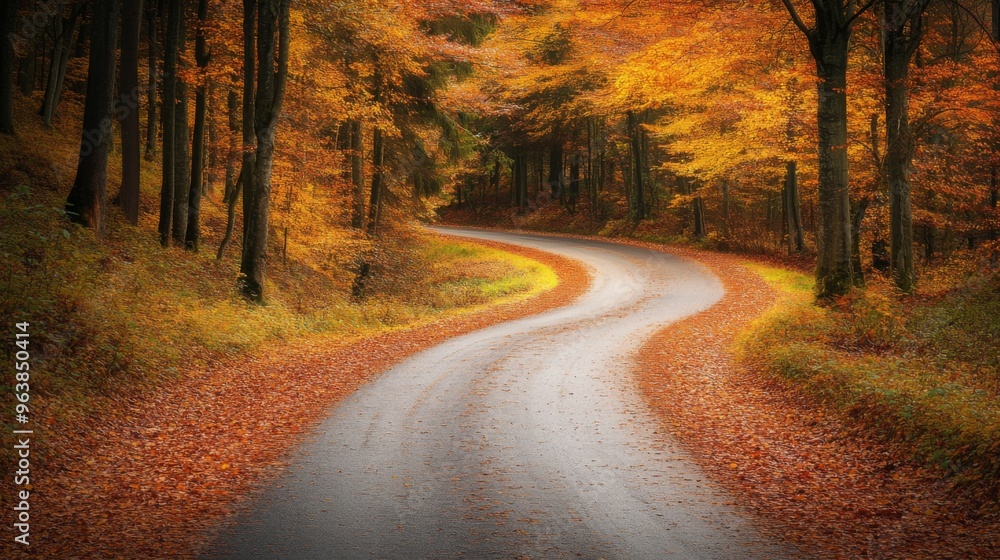 Winding Road Through Autumnal Forest Winding Road Through Autumnal Forest