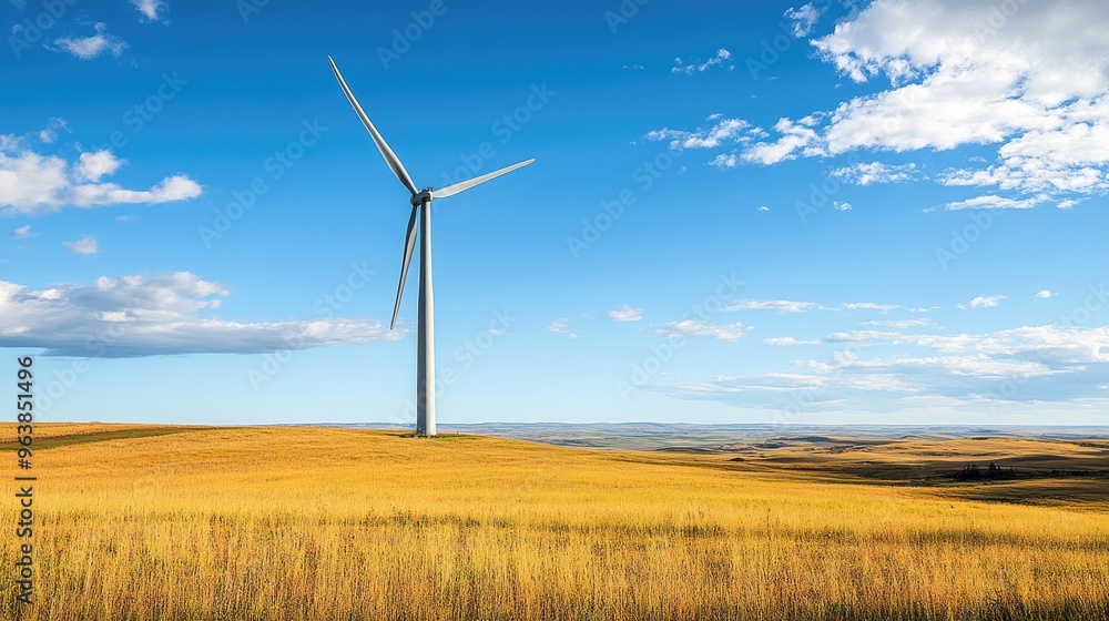 A single, large wind turbine stands in a vast field, symbolizing clean energy generation and sustainability. A single, large wind turbine stands in a vast field, symbolizing clean energy generation and sustainability.