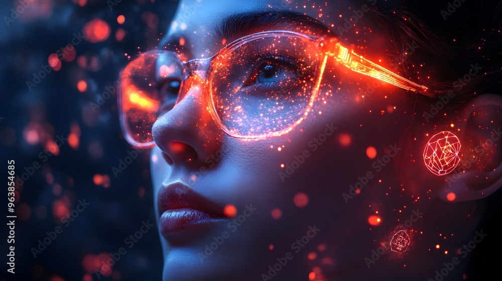 Innovative Tech Startup Founder with Glowing Blockchain and Icons Innovative Tech Startup Founder with Glowing Blockchain and Icons