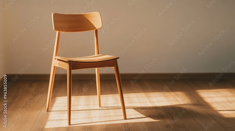 Elegant wooden chair in a sunlit room, showcasing minimalist design and warm tones, perfect for interior decor ideas. Elegant wooden chair in a sunlit room, showcasing minimalist design and warm tones, perfect for interior decor ideas.