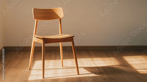 Elegant wooden chair in a sunlit room, showcasing minimalist design and warm tones, perfect for interior decor ideas.