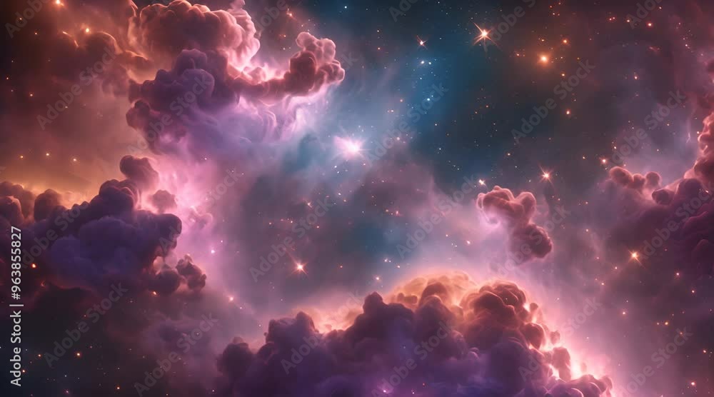 Bright, colorful clouds of gas and dust twist together in space Bright, colorful clouds of gas and dust twist together in space