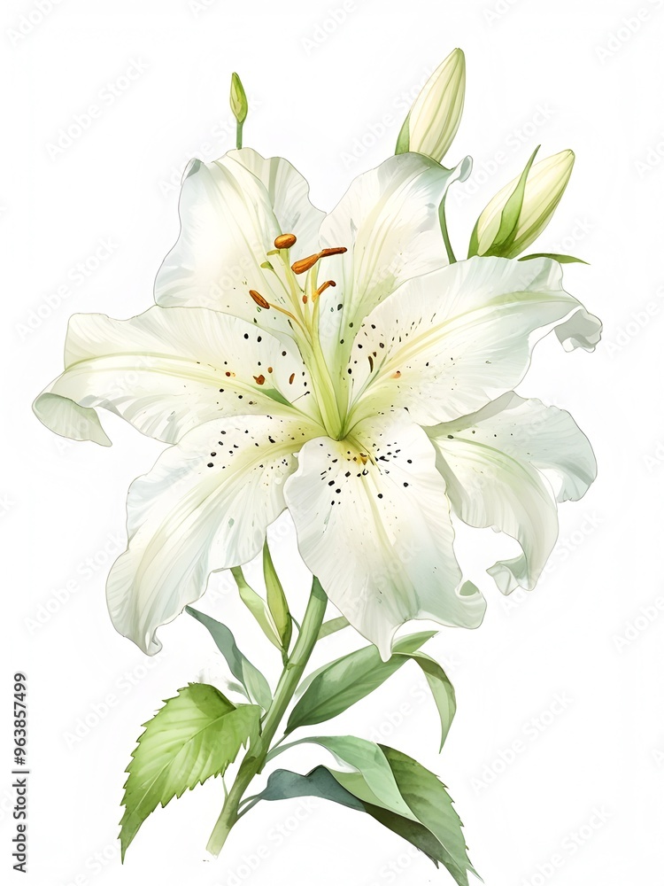 Lily Watercolor Flowers Leaves Plants Illustration Lily Watercolor Flowers Leaves Plants Illustration