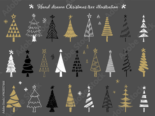 手描きのクリスマスツリーのイラストセット