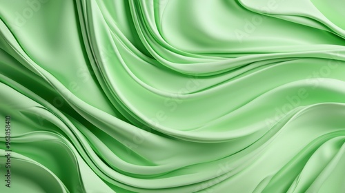 Abstract Green Fabric Drape Soft Waves Wrinkled Silk Background Texture