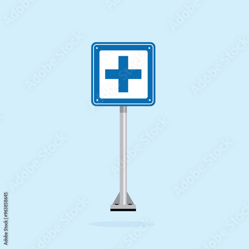 road sign icon, fisrt aid post symbol in blue checkered board. suitable for poster and web icon use