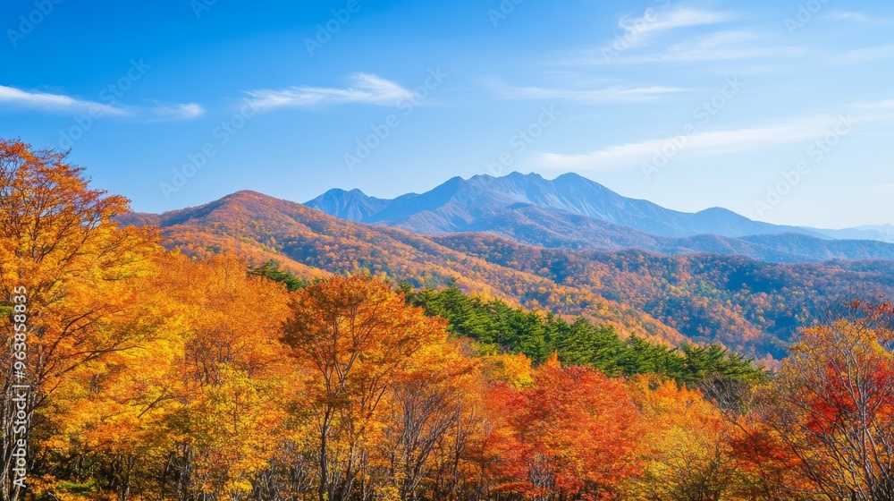 Autumnal Mountain Landscape with Blue Sky and Clouds Autumnal Mountain Landscape with Blue Sky and Clouds