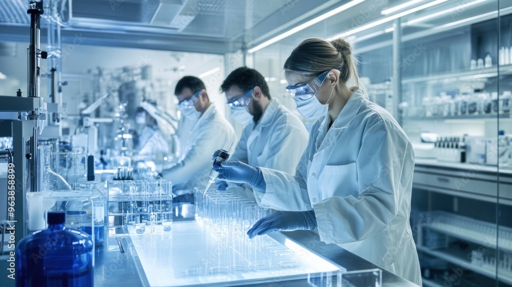 Scientists working in a lab on groundbreaking hydrogen technologies, testing prototypes for the future Scientists working in a lab on groundbreaking hydrogen technologies, testing prototypes for the future