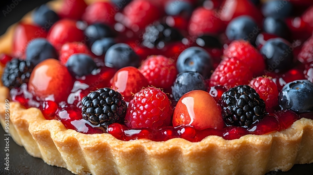 Beautifully Arranged Fruit Tart with Glossy Glaze and Fresh Berries Beautifully Arranged Fruit Tart with Glossy Glaze and Fresh Berries