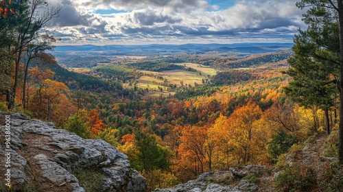 Scenic View of Fall Foliage in a Mountain Valley