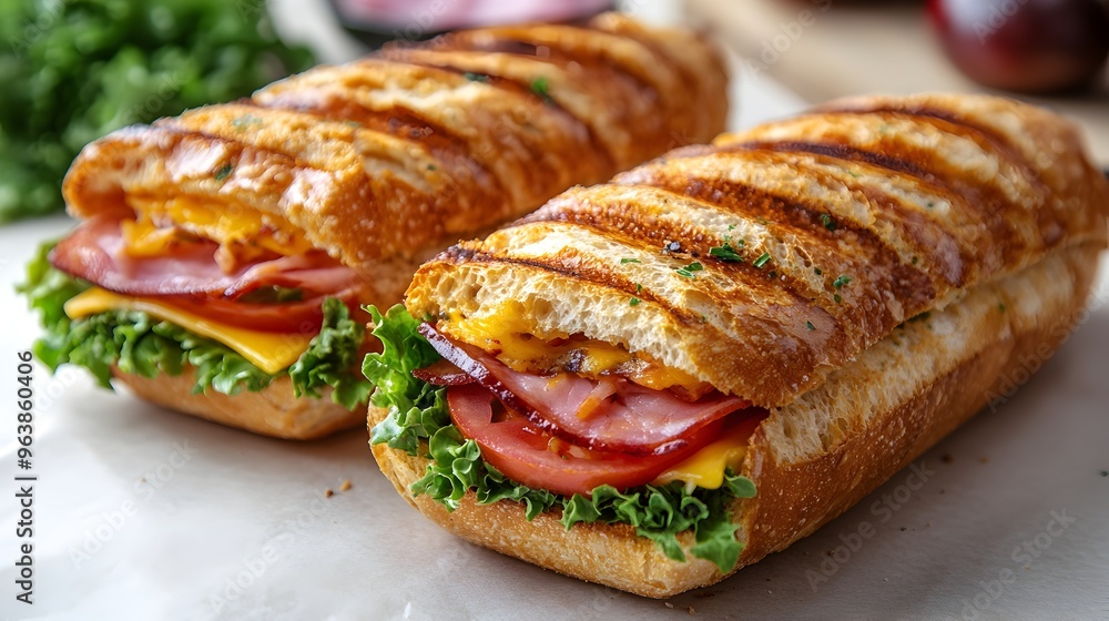 Freshly Baked Baguette Sandwich with Savory Fillings Freshly Baked Baguette Sandwich with Savory Fillings