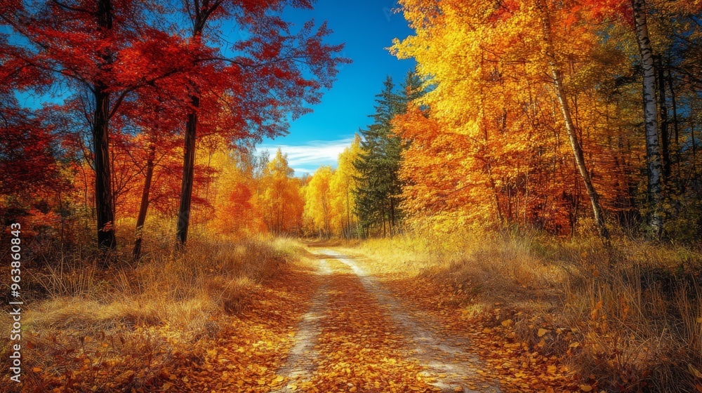 Obraz premium Path Through a Forest of Autumn Colors