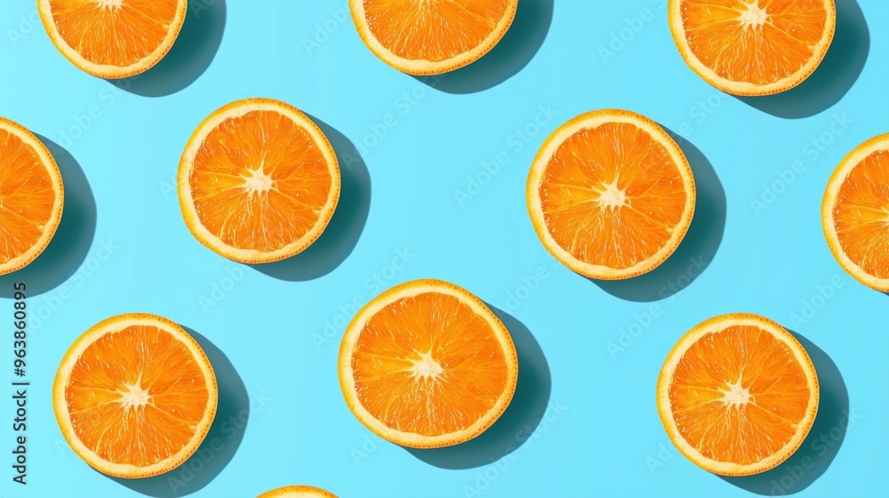 Pattern of orange slices on a blue background Pattern of orange slices on a blue background