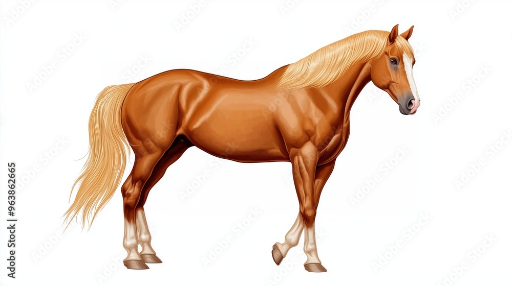 Fototapeta premium Brown horse isolated on a white background, side view