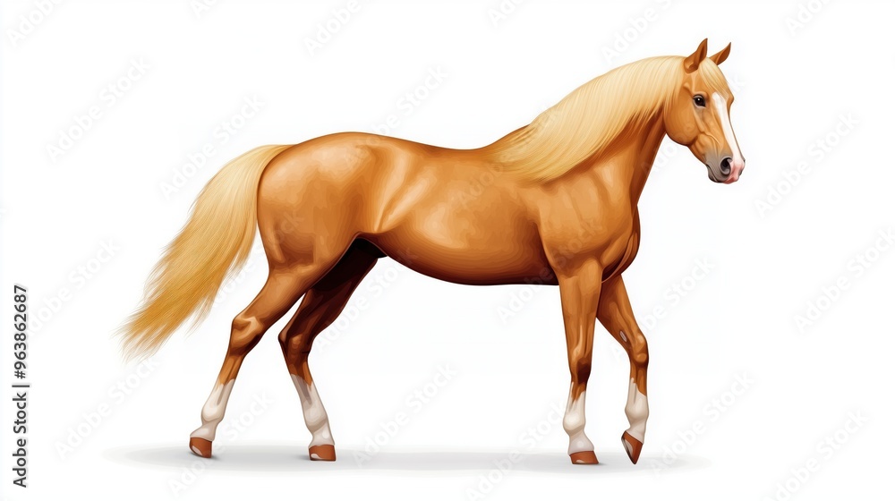 Obraz premium Brown horse isolated on a white background, side view