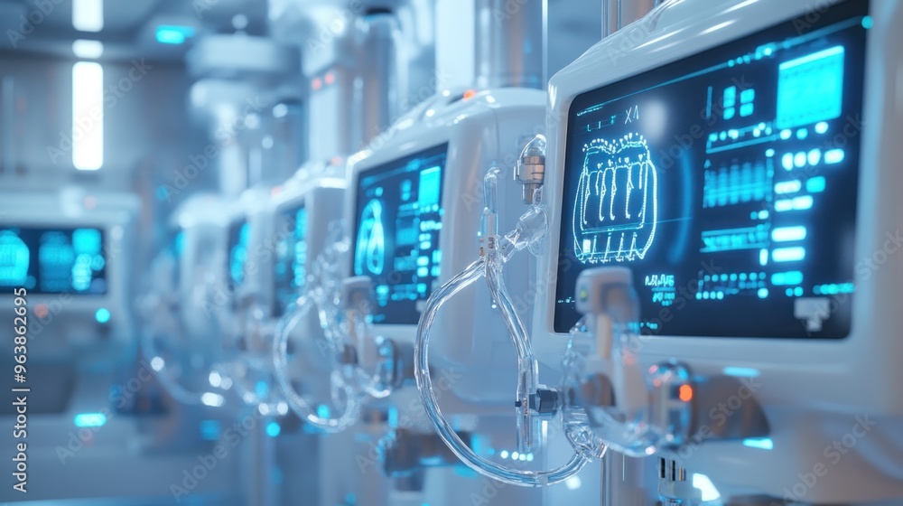 Hydrogen-powered medical devices, such as ventilators and monitors, used in a state-of-the-art healthcare facility Hydrogen-powered medical devices, such as ventilators and monitors, used in a state-of-the-art healthcare facility