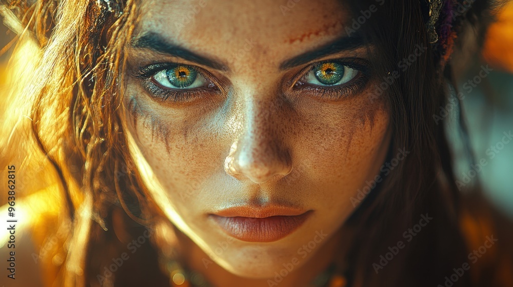 Generate a highly realistic close-up image of a person fully immersed in a Halloween festival Capture their captivating expressions and detailed costume under natural lighting Emph Generate a highly realistic close-up image of a person fully immersed in a Halloween festival Capture their captivating expressions and detailed costume under natural lighting Emph