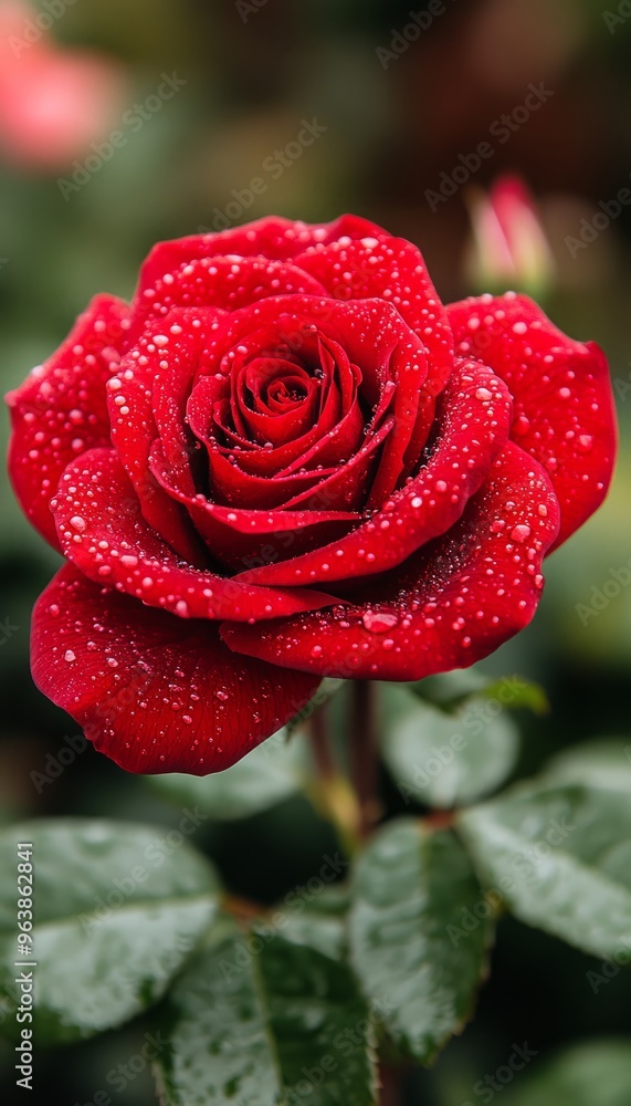 Dew-Covered Red Rose in Bloom Dew-Covered Red Rose in Bloom