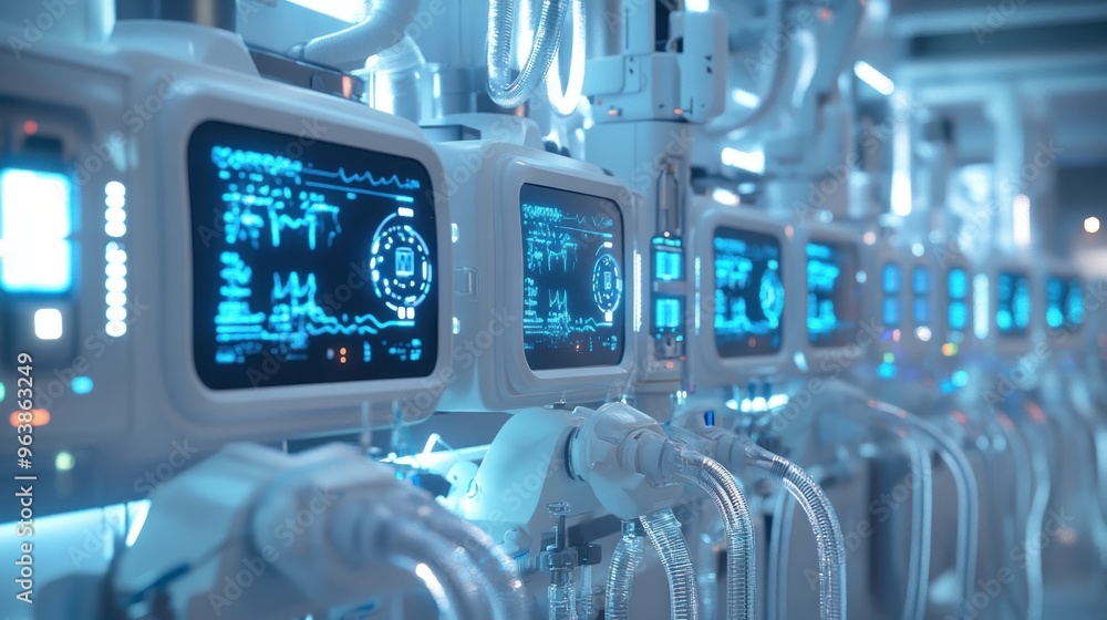 Hydrogen-powered medical devices, such as ventilators and monitors, used in a state-of-the-art healthcare facility Hydrogen-powered medical devices, such as ventilators and monitors, used in a state-of-the-art healthcare facility