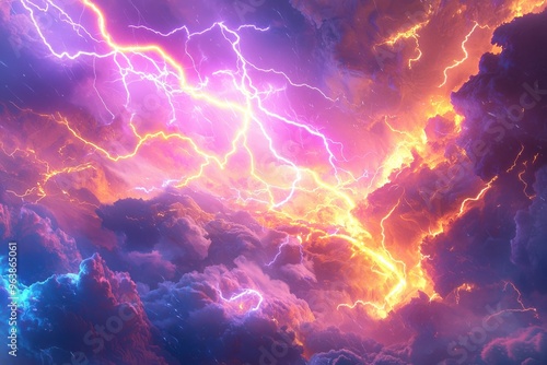 Vibrant stormy sky with dramatic lightning and clouds