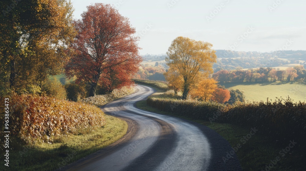 Winding Road Through Autumnal Forest Landscape Winding Road Through Autumnal Forest Landscape