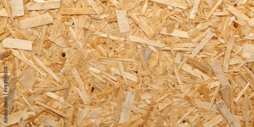 Close up shot of OSB material texture made from recycled pressed wood shavings chipboard, perfect for environmental and construction-themed designs Close up shot of OSB material texture made from recycled pressed wood shavings chipboard, perfect for environmental and construction-themed designs