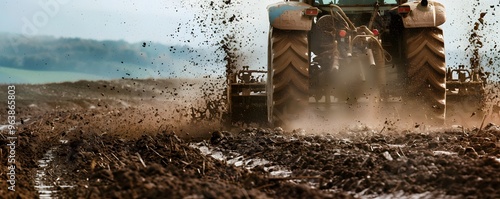 Tractor Churning Up Soil in a Field photo