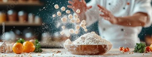 Artistic rendering of tartaric acid as an essential ingredient in cooking with a chef in action