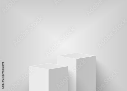 Two square podiums stand to show products on white background, Vector illustration.