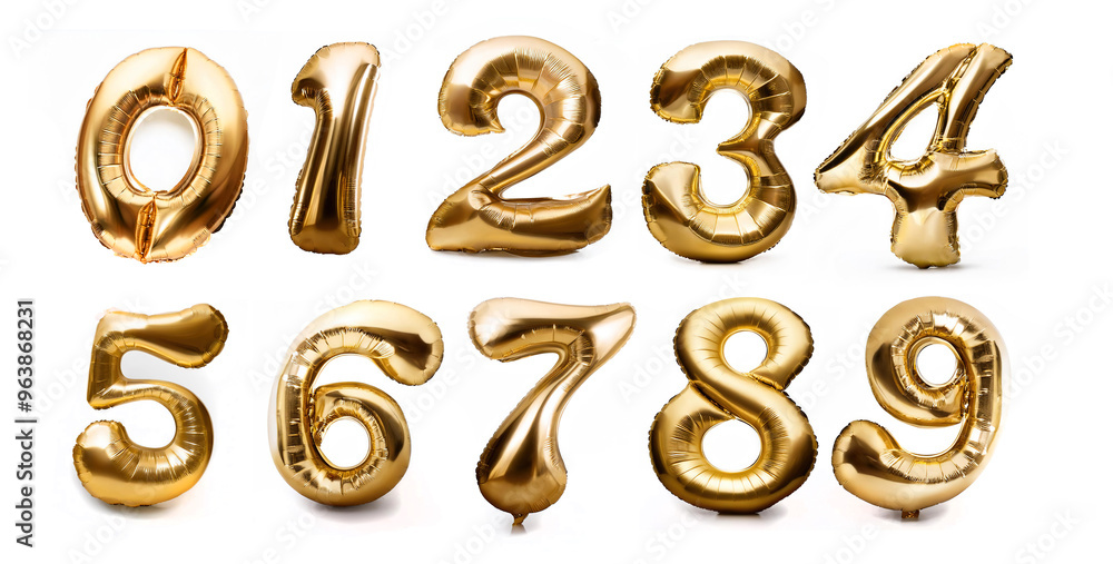 Golden Number Balloons 0 to 9. Realistic 3d render air balloon. Party, birthday, generated images Golden Number Balloons 0 to 9. Realistic 3d render air balloon. Party, birthday, generated images