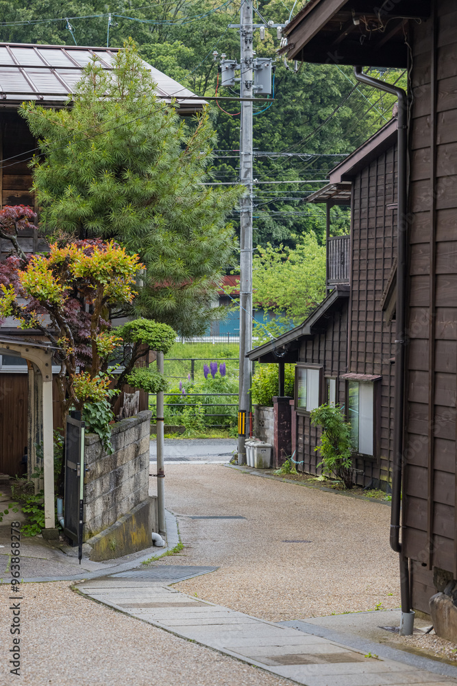 日本　長野県塩尻市奈良井にある中山道の宿馬町、奈良井宿の町並み