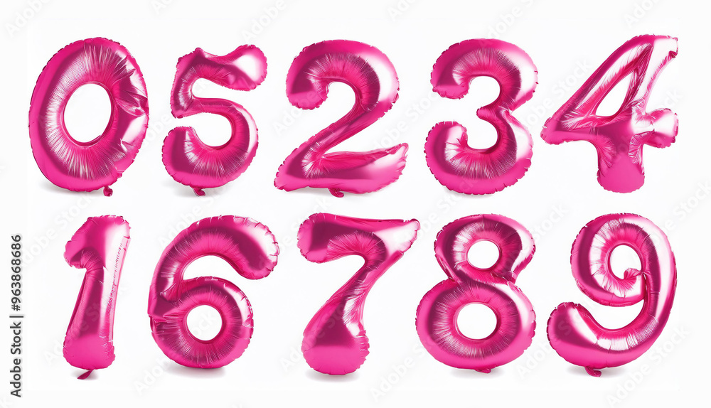 pink Number Balloons 0 to 9. Realistic 3d render air balloon. Party, birthday, generated images pink Number Balloons 0 to 9. Realistic 3d render air balloon. Party, birthday, generated images