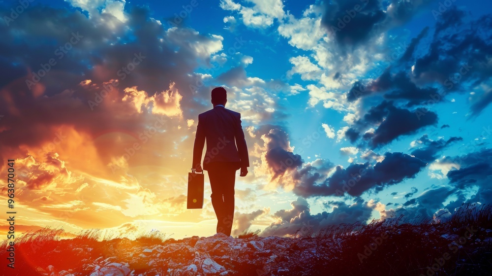 Silhouette of business man following his ambitions Silhouette of business man following his ambitions