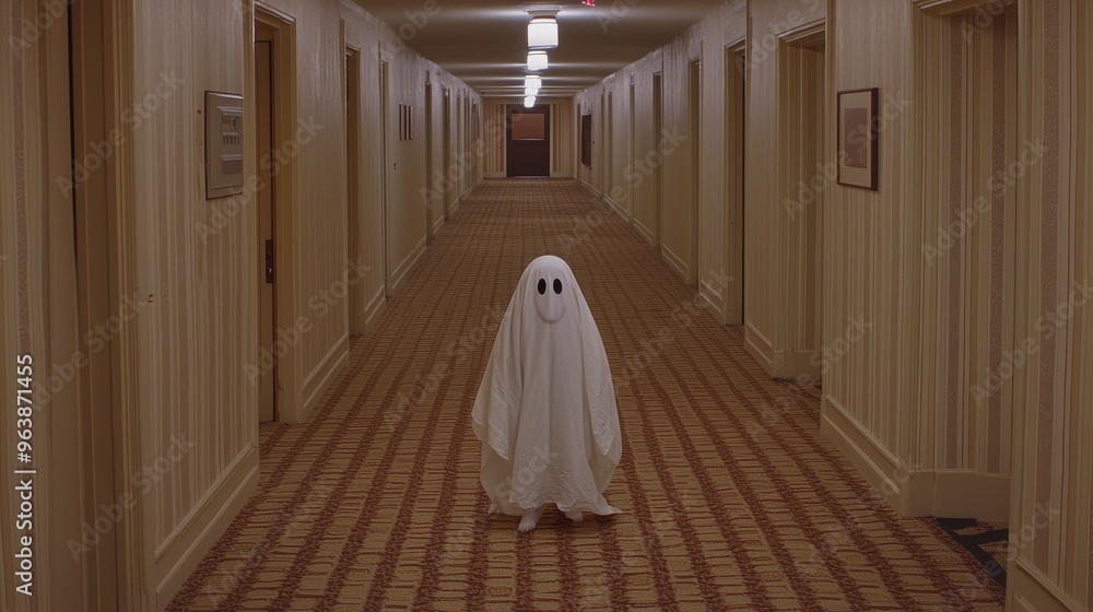 Fototapeta premium Ghostly Figure in Hotel Corridor