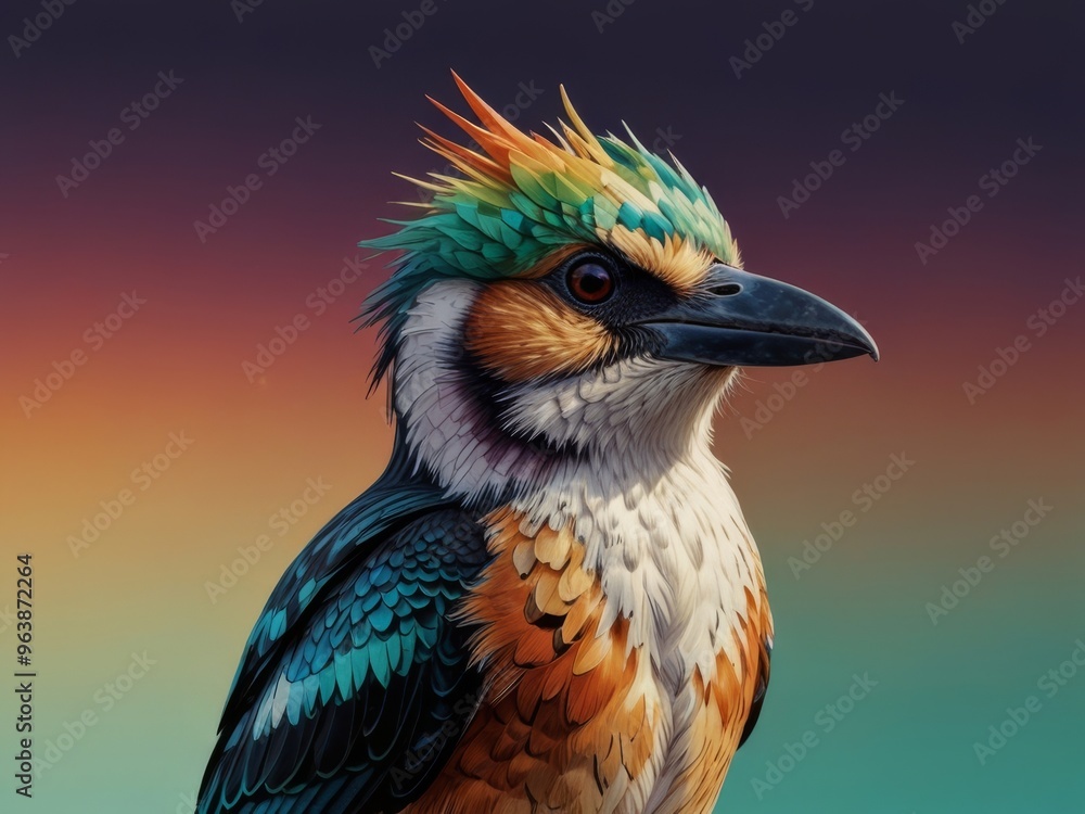 Fototapeta premium A Vividly Colored Bird Perched on a Branch