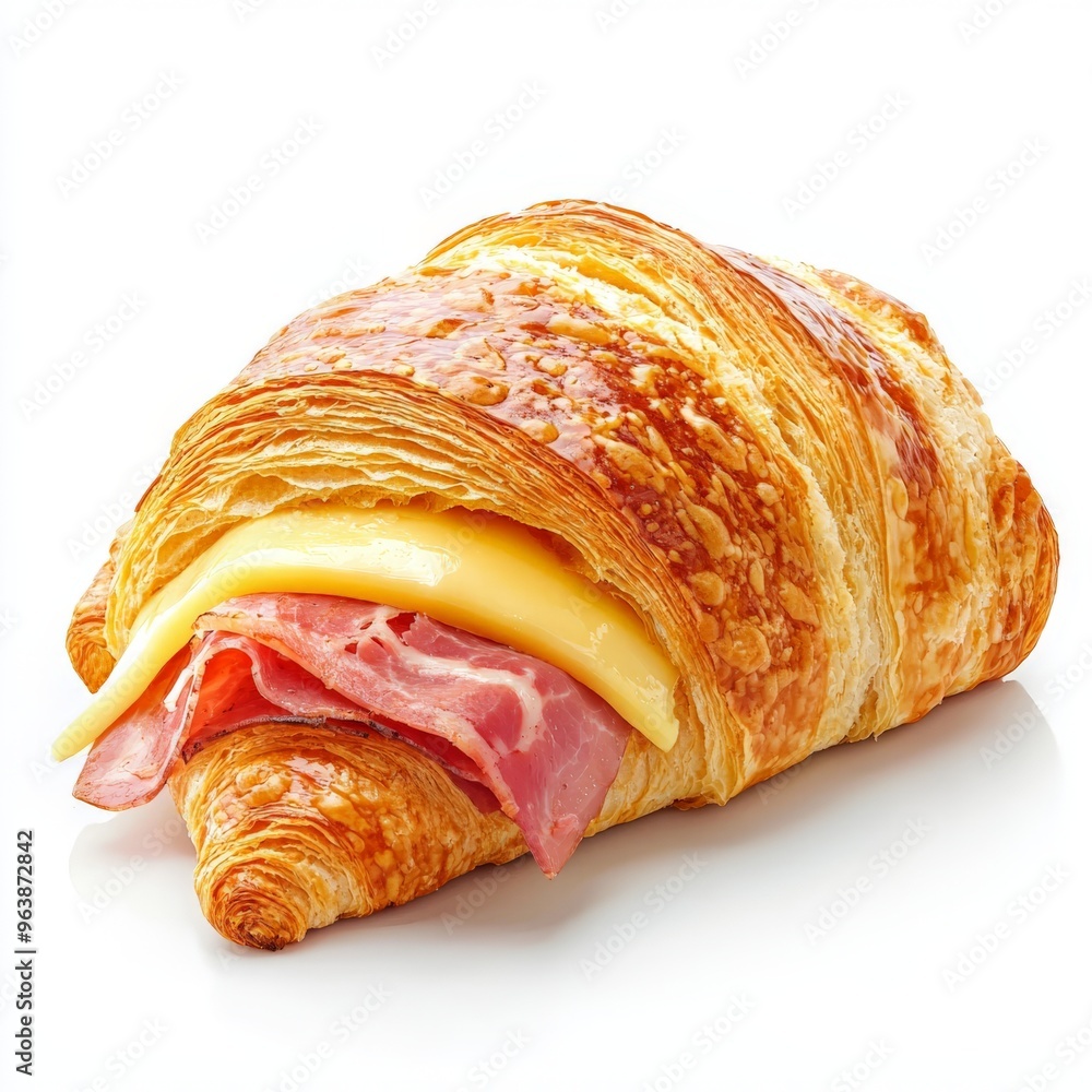 a fresh croissant with ham and cheese on white background a fresh croissant with ham and cheese on white background