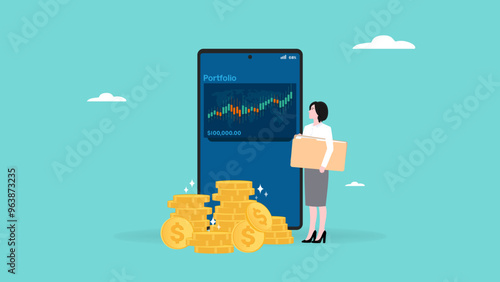 investment management, strategy plan on investment, money allocation for wealth management, financial freedom, businesswoman investor shows her investment portfolio