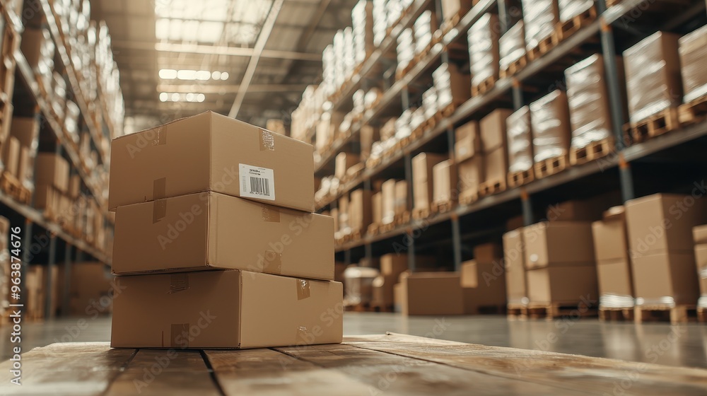 Cardboard Boxes Stacked in a Warehouse Cardboard Boxes Stacked in a Warehouse