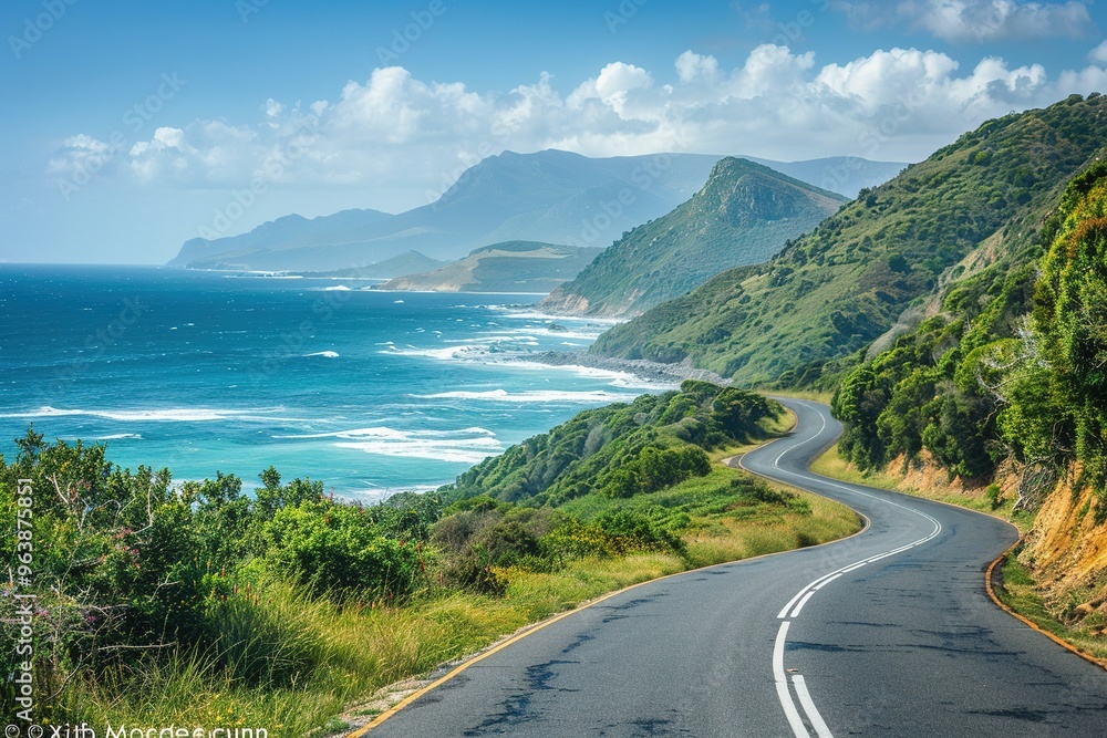 Obraz premium A long road with a beautiful ocean view in the background