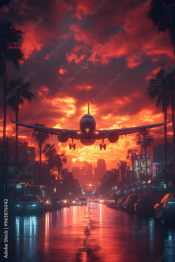 Obraz premium A plane flying over city